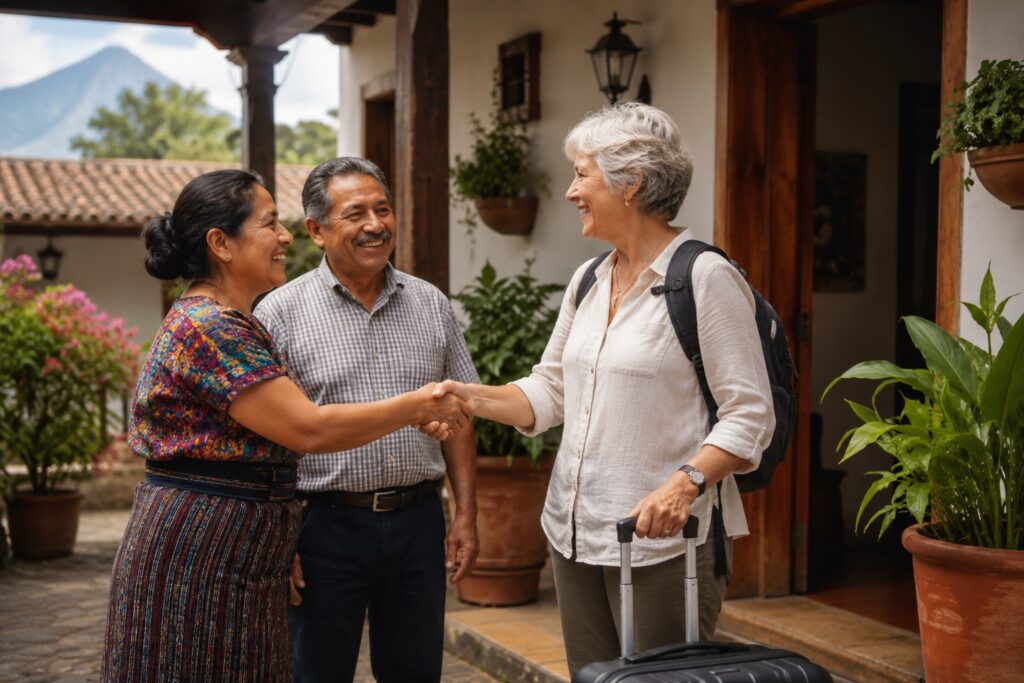 Voyageuse accueillie par sa famille d'accueil lors d'un séjour au Guatemala avec cours d'espagnol.